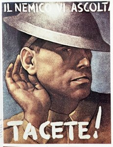 Tacete, il nemico vi ascolta - manifesto di propaganda italiana, v.1942 Illustrazione di Gino Boccasile (1901-1952)