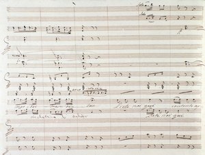 Pagina della partitura musicale di Le Comte Ory con correzioni manoscritte di Gioacchino Rossini da Gioachino Rossini