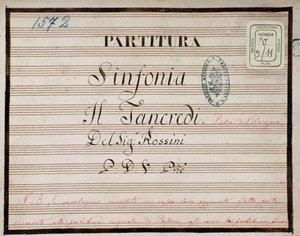 Partitura musicale per la sinfonia ridotta per pianoforte di Tancredi, opera di Gioacchino Rossini da Gioachino Rossini