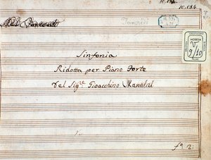 Partitura per pianoforte ridotta della sinfonia di Tancredi, opera di Gioacchino Rossini