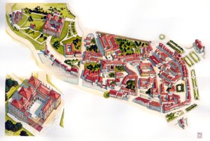 Veduta aeriana della città di Guimaraes: a sinistra il castello e il monastero costruiti nell
