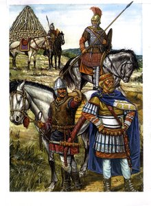 Barbaro: un guerriero unno, un guerriero goto e un soldato romano