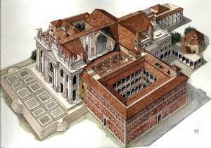 Architettura barocca: ricostruzione della Basilica di San Giovanni in Laterano (XVII-XVIII secolo) Roma Illustrazione di Giorgio Albertini. (L