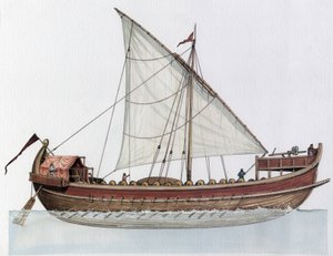Impero bizantino: ricostruzione di un dromone, nave da guerra, IX-XI secolo.