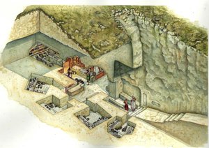 Civiltà etrusca: ricostruzione e taglio della tomba Francois de Vulci. III secolo a.C. Italia da Giorgio Albertini