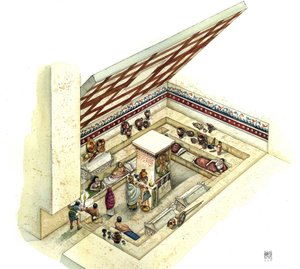 Civiltà etrusca: ricostruzione e taglio della tomba del Tifone, necropoli di Tarquinia. II secolo a.C. Italia da Giorgio Albertini