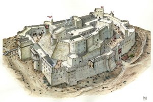 Medioevo: veduta aerea del Krak (Crac) dei Cavalieri (Qala