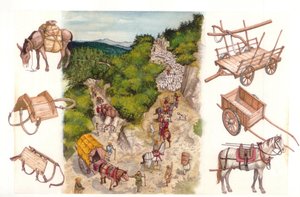 Medioevo: rappresentazione dei diversi tipi di trasporto terrestre, movimento delle merci.
