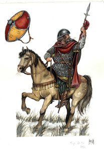 Medioevo: soldato della cavalleria pesante carolingia. VIII secolo da Giorgio Albertini