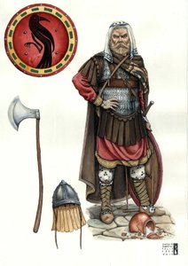 Medioevo: soldato della guardia varangiana (o guardia varegue), corpo d