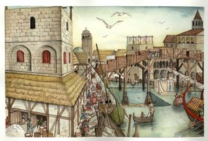 Medioevo: veduta del Ponte di Rialto nell