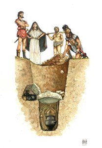 Neolitico: taglio di una tomba villanoviana (cultura di Villanova), le urne contenenti le ceneri del defunto sono sepolte in pozzi (campi di ballottaggio), VIII secolo a.C. Etruria, Italia da Giorgio Albertini