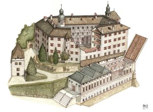 Architettura rinascimentale: ricostruzione del castello di Ambras da Giorgio Albertini