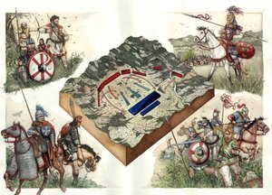Guerra dei Goti (535-553) tra Bizantini e Ostrogoti: la battaglia di Taginae del luglio 552, che permise ai Bizantini di Giustiniano di marciare su Roma da Ravenna.