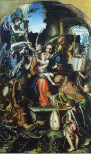 Sacra Famiglia con San Michele Arcangelo e il Diavolo che contendono per le anime, San Bernardo e da Giorgio Gandini del Grano