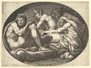 Ercole, Bacco, Pan e Saturno, da una serie di otto composizioni dopo Francesco P... da Giorgio Ghisi