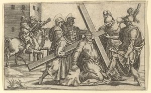 La Vergine Addolorata: Cristo che porta la croce, uno dei nove compartimenti circostanti..., entro il 1575 da Giorgio Ghisi