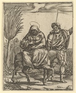 La Vergine dei Dolori: La fuga in Egitto, uno dei nove compartimenti circostanti, entro il 1575 da Giorgio Ghisi
