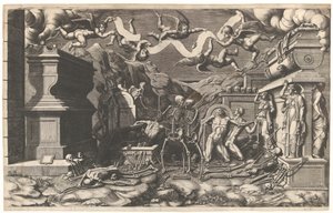 La visione di Ezechiele, un gruppo di cadaveri e scheletri che emergono dalle tombe da Giorgio Ghisi