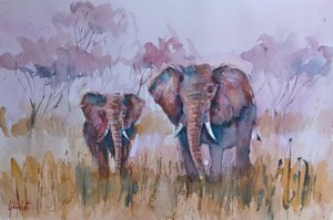 Elefanti nella savana nebbiosa da Giorgio Gosti