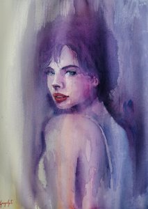 Donna in acquerello viola da Giorgio Gosti