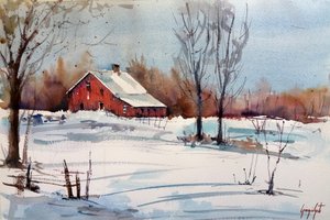 Paesaggio invernale con fienile rosso da Giorgio Gosti