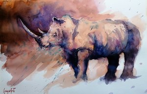 Un rinoceronte dai colori vivaci dipinto ad acquerello