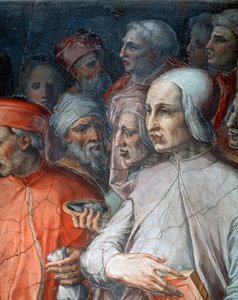Marsilio Ficino affiancato da Paolo del Pozzo Toscanelli, dettaglio di Cosimo il Vecchio tra filosofi e artisti da Giorgio Vasari