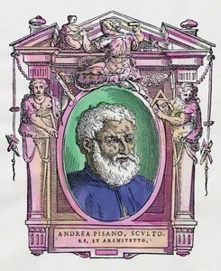 Ritratto di Andrea Pisano (1290-1349) scultore e architetto italiano. Incisione del trattato “Le Vite dei più eccellenti pittori, scultori e architetti” di Giorgio Vasari da Giorgio Vasari