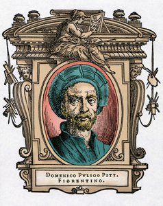 Ritratto di Domenico PULIGO [1492-1527] pittore italiano. Incisione del trattato "Le vite dei più eccellenti pittori, scultori e architetti" di Giorgio Vasari
