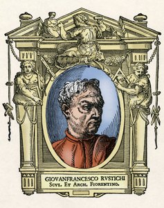 Ritratto di Giovan Francesco RUSTICI (1474 - 1554) scultore e architetto italiano. Incisione del trattato "Le vite dei più eccellenti pittori, scultori e architetti" di Giorgio Vasari
