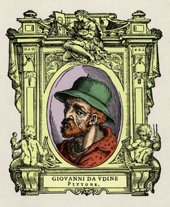 Ritratto di Giovanni da Udine (Giovanni Nanni). Pittore e architetto italiano. Incisione del trattato "Le Vite de
