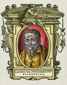 Ritratto di Jacopo (Iacopo) Carrucci detto il Pontormo (1494-1556) pittore italiano. Incisione del trattato "Le vite dei più eccellenti pittori, scultori e architetti" di Giorgio Vasari