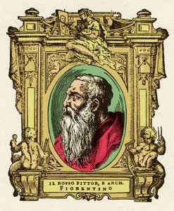 Ritratto del pittore Giovanni Battista di Jacopo (Rosso Fiorentino) (1495-1540). Era un membro della Scuola di Fontainebleau. Incisione del trattato "Le Vite dei più eccellenti pittori, scultori e architetti"