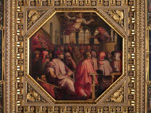Discorso di Antonio Giacomini per la guerra contro Pisa nella Sala dei Duecento da Giorgio Vasari