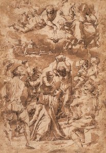 La lapidazione di Santo Stefano, con la Trinità sopra da Giorgio Vasari