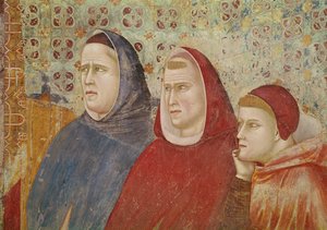 San Francesco che predica un sermone a Papa Onorio III (dettaglio di tre prelati sulla destra), c.1297-99 da Giotto di Bondone
