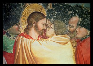 Il tradimento di Cristo, (dettaglio) del bacio, c.1305 da Giotto di Bondone