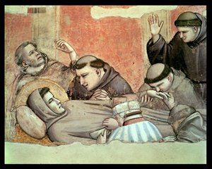 La Morte di San Francesco, dettaglio di San Francesco e dei monaci da Giotto di Bondone