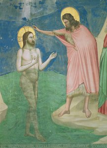Il Battesimo di Cristo, dettaglio di Cristo e San Giovanni Battista, 1303-05 da Giotto di Bondone