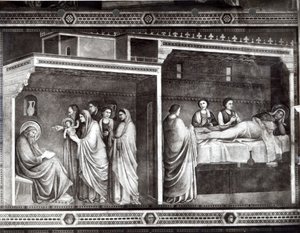 La Nascita di San Giovanni Battista e suo padre Zaccaria che scrive il suo nome da Giotto di Bondone