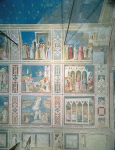 Vista degli affreschi sulla parete sinistra, c.1303-05 (post-restauro) da Giotto di Bondone