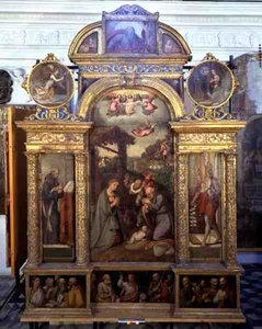 Polittico che mostra la Natività e altre scene religiose da Giovan Filippo (School of) Crescuolo
