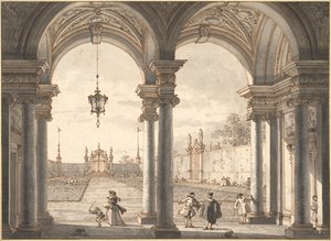 Vista attraverso un colonnato barocco in un giardino, 1760-1768 da Giovanni Antonio Canal