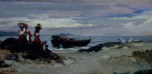 Donne che imbarcano legna sulla spiaggia di Anzio, c.1852 da Giovanni (1826 1903) Costa