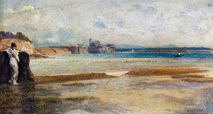 Tramonto della luna nel Mar Tirreno, dipinto di Nino Costa (1826-1903), Italia