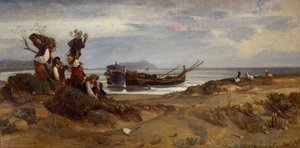 Donne che trasportano legna nel porto di Anzio da Giovanni Costa