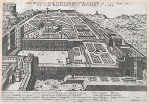 Speculum Romanae Magnificentiae: Vista aerea del Belvedere e dei suoi giardini, 1579 da Giovanni Ambrogio Brambilla.