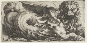 Leone marino alato con criniera ondulata e barba da Giovanni Andrea Maglioli