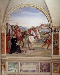Come Benedetto lasciò la casa paterna e andò a Roma a studiare (affresco del chiostro di Antonio Bazzi detto il Sodoma) da Giovanni Antonio Bazzi Sodoma